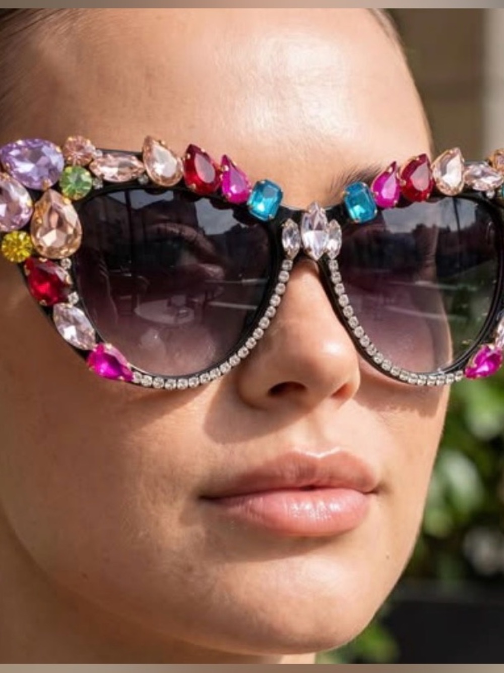 Embellished Cat-Eye Sunglasses - Black with Multicolor Gems